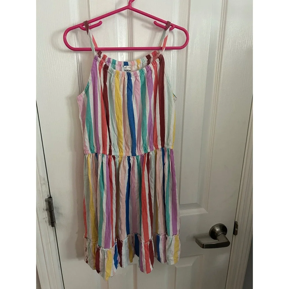 OshKosh B'gosh Dress Multi-Color Striped Ruffle Hem Summer Sun Dress 8